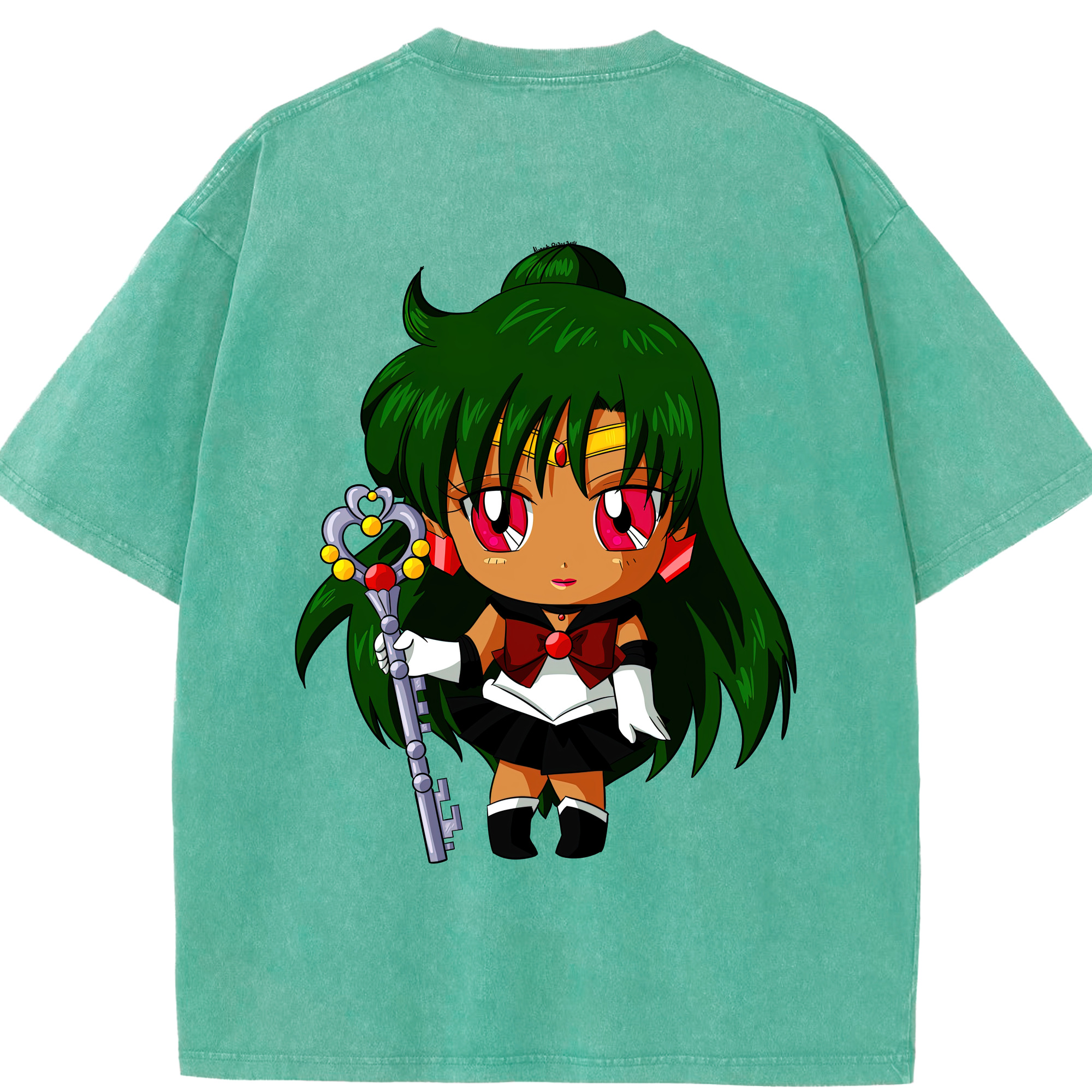 （画像用） 美少女戦士セーラームーン 冥王せつな Sailor Moon Meiou Setsuna 綿100% ヴィンテージ風 半袖Tシャツ（背面プリント）
